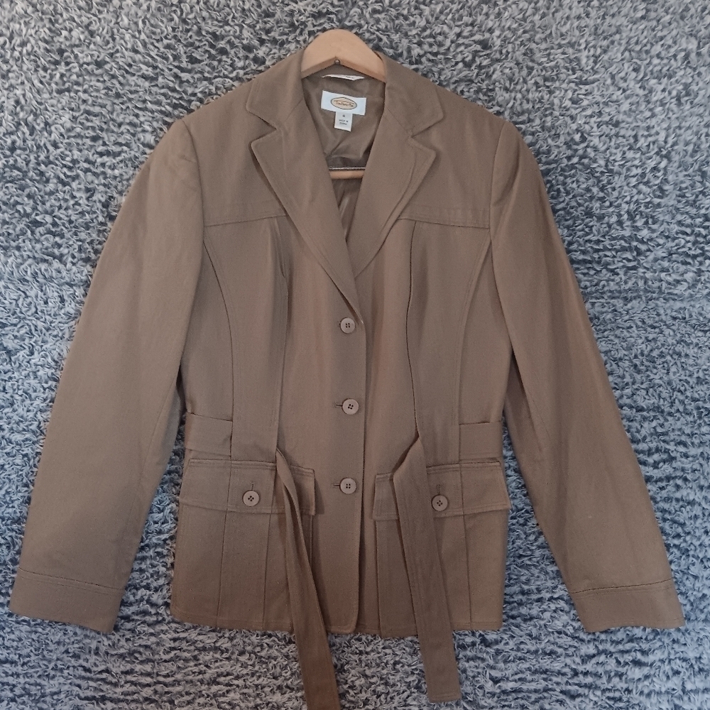 Talbots Tan Women’s jacket long Sleeves With Gathered waist Size 4